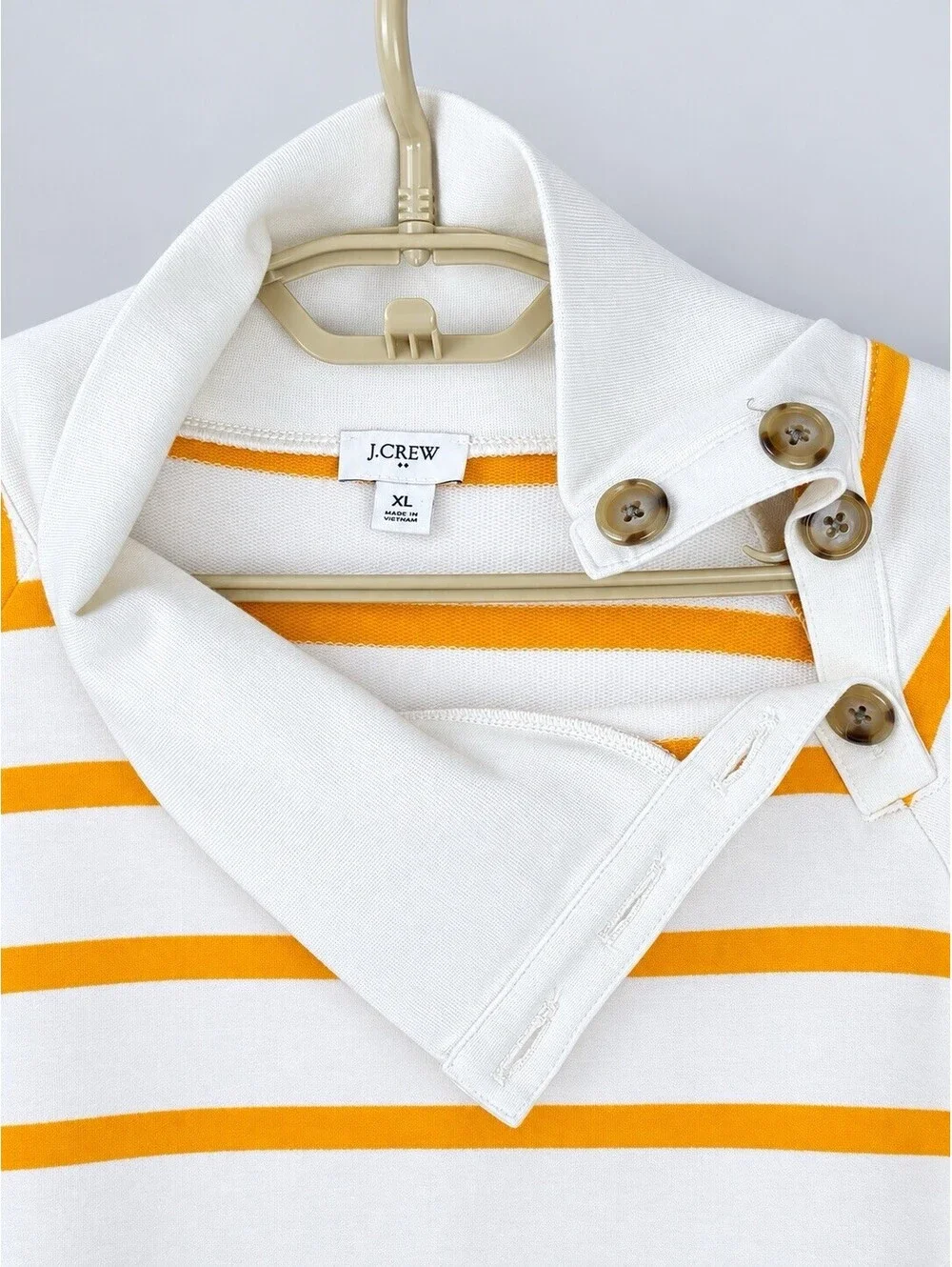 J.Crew Factory BQ148 Striped Button Collar Pullover Sweatshirt Women XL Orange